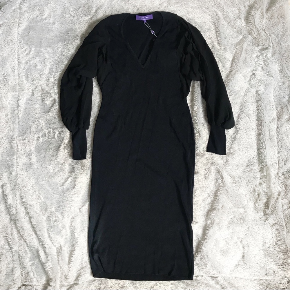 NWT Ralph Lauren Black Dress Silk Billowy Sleeves